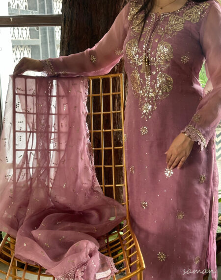 Purple Plum Noor Organza Mukaish Badla Kurta Dupatta Set