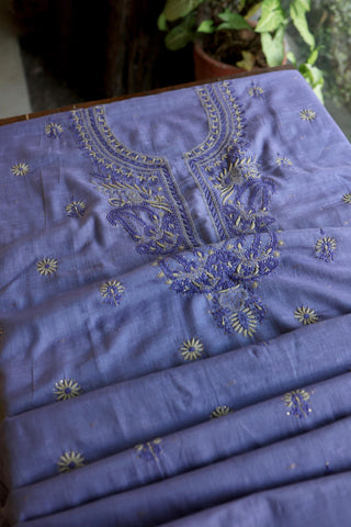 Purple Shade Jamdani X Chikankari Unstitched Fabric