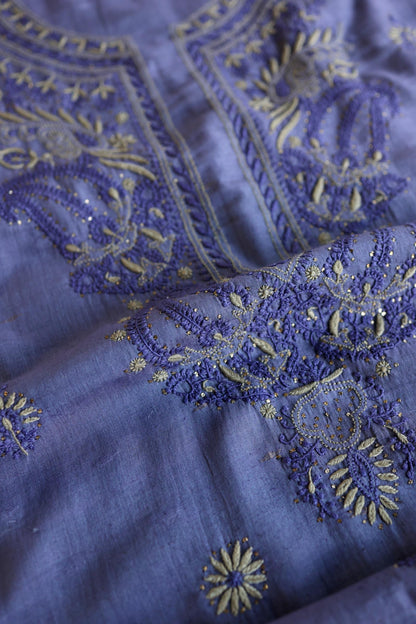 Purple Shade Jamdani X Chikankari Unstitched Fabric