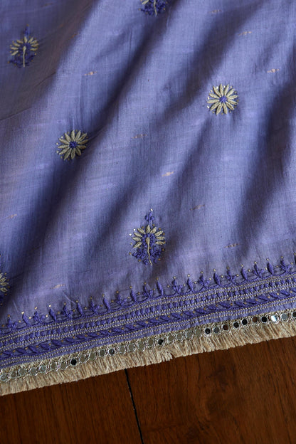 Purple Shade Jamdani X Chikankari Unstitched Fabric
