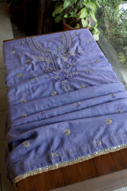 Purple Shade Jamdani X Chikankari Unstitched Fabric
