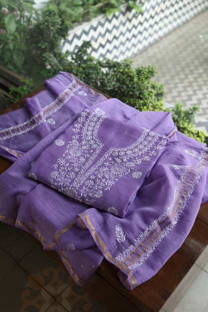 Purple Shade Mal Cotton Fine Chikankari Unstitched Fabric