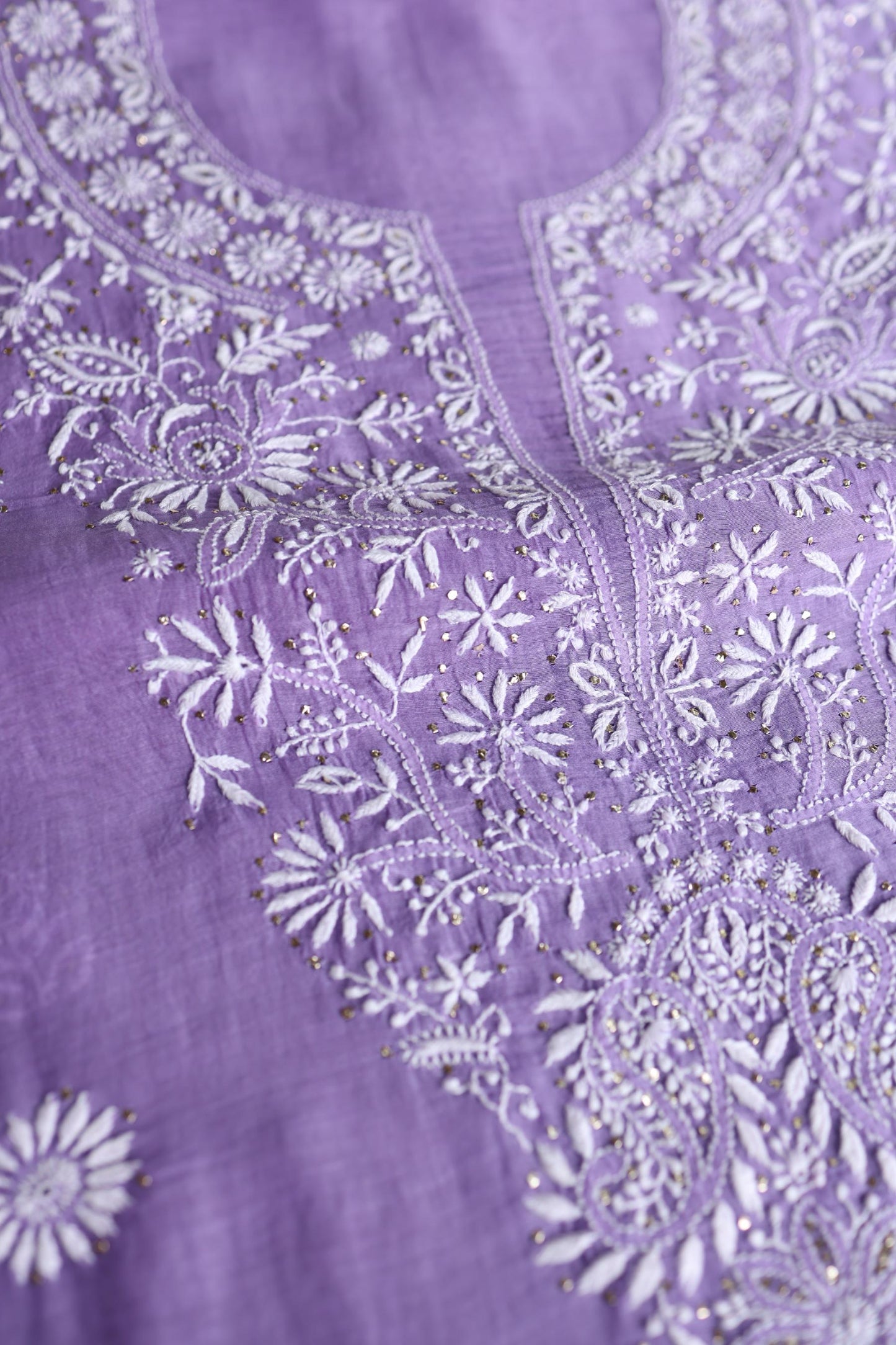 Purple Shade Mal Cotton Fine Chikankari Unstitched Fabric