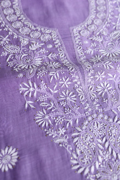 Purple Shade Mal Cotton Fine Chikankari Unstitched Fabric