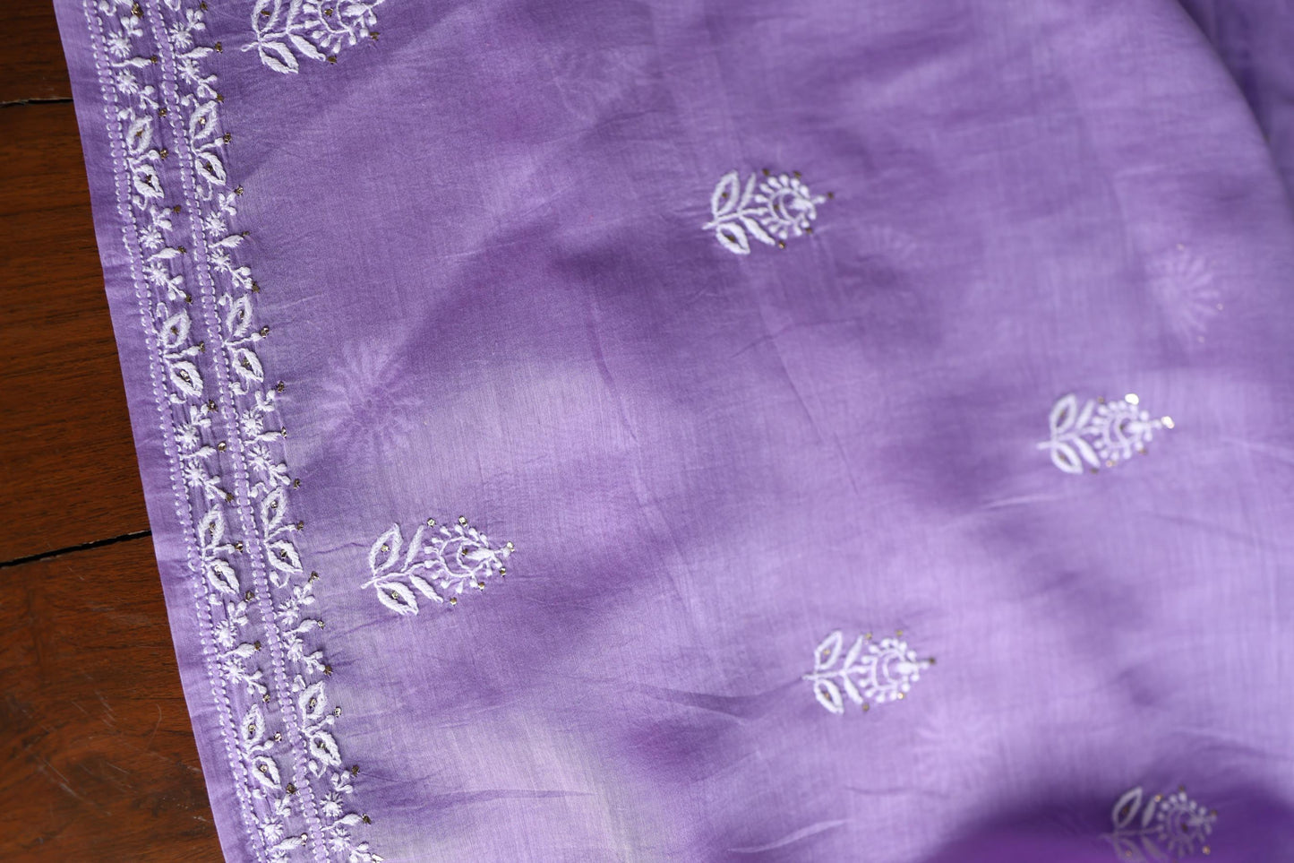 Purple Shade Mal Cotton Fine Chikankari Unstitched Fabric