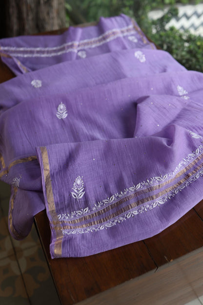 Purple Shade Mal Cotton Fine Chikankari Unstitched Fabric