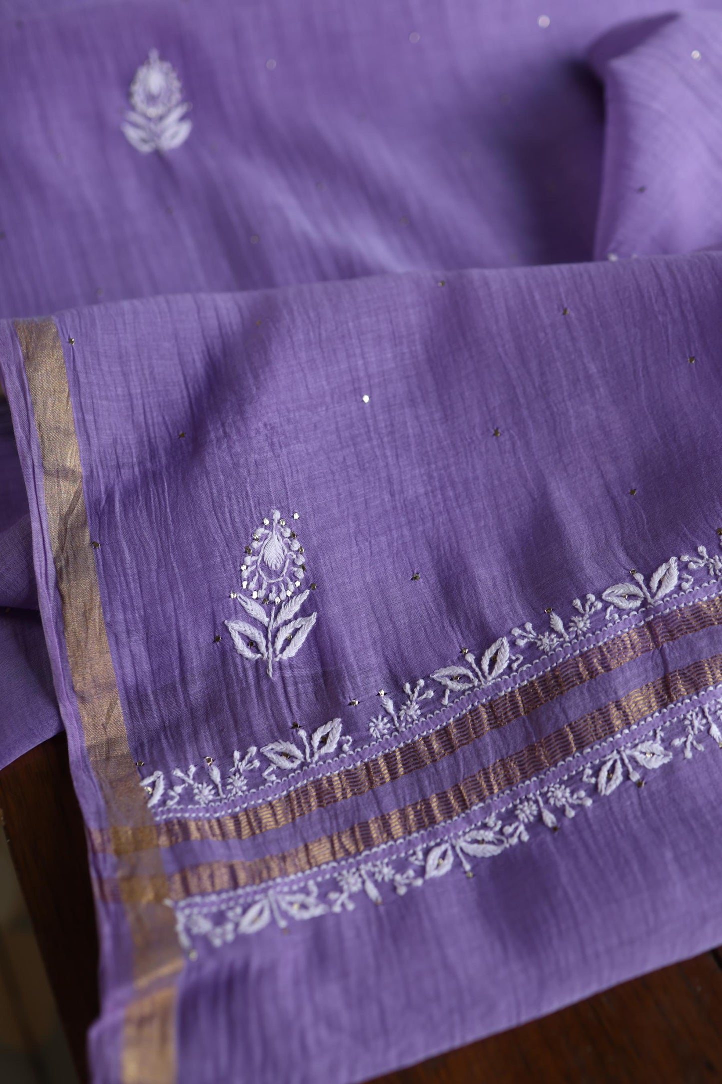 Purple Shade Mal Cotton Fine Chikankari Unstitched Fabric
