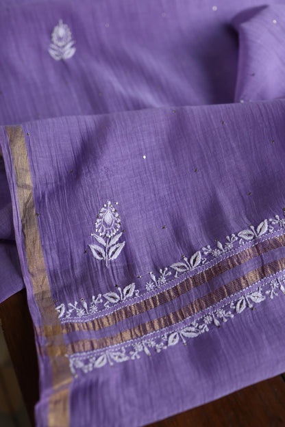Purple Shade Mal Cotton Fine Chikankari Unstitched Fabric