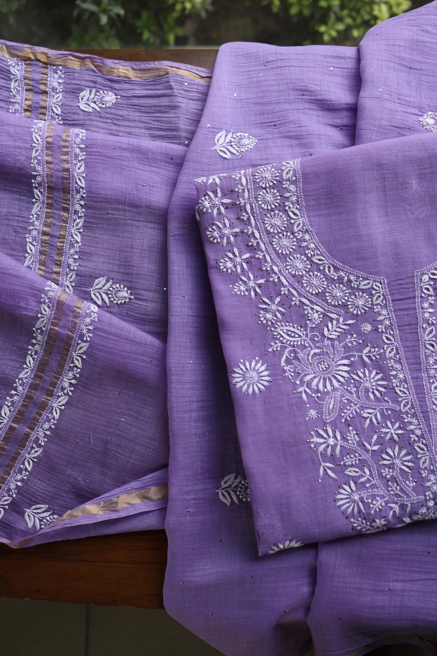 Purple Shade Mal Cotton Fine Chikankari Unstitched Fabric