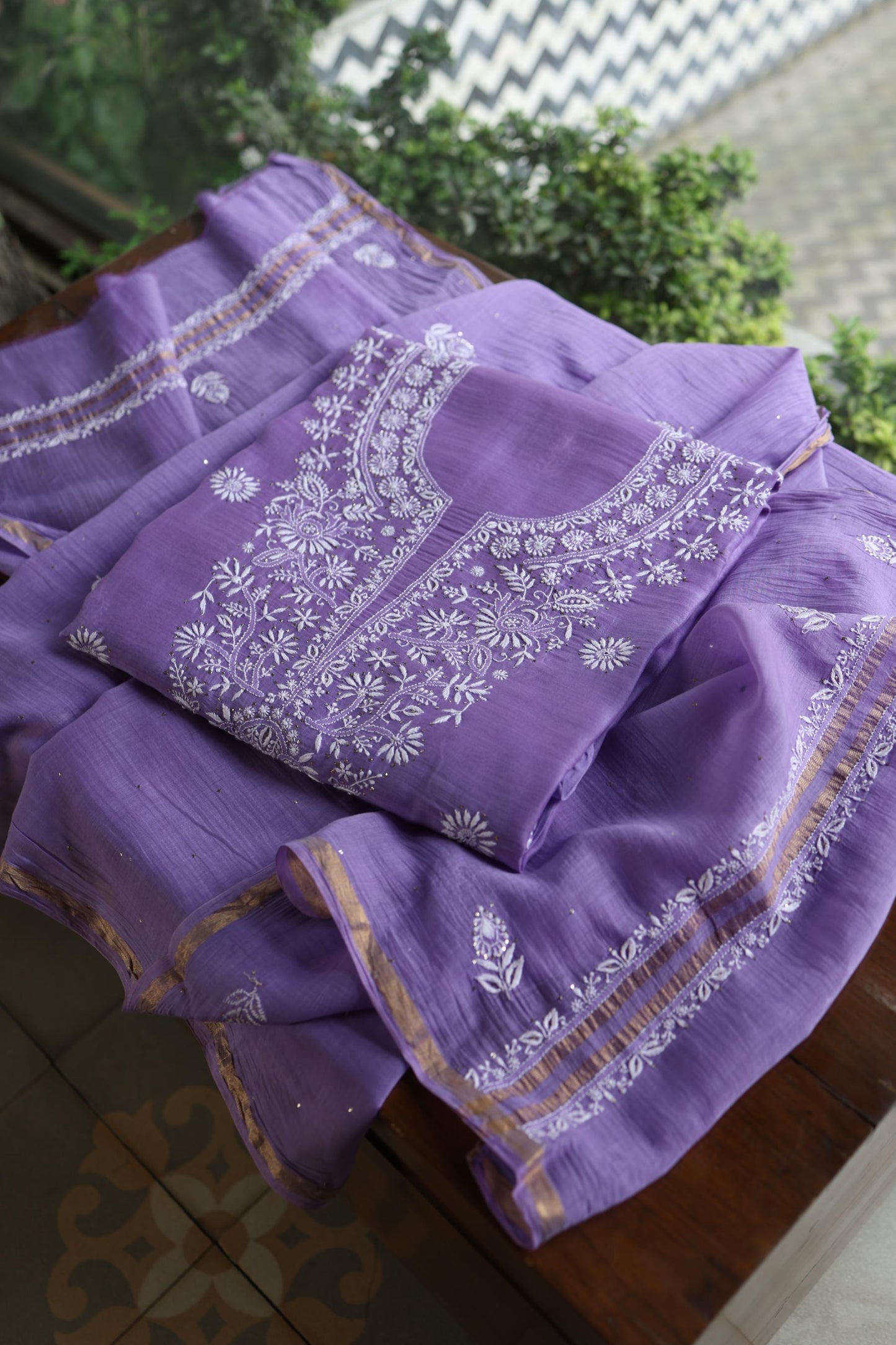 Purple Shade Mal Cotton Fine Chikankari Unstitched Fabric
