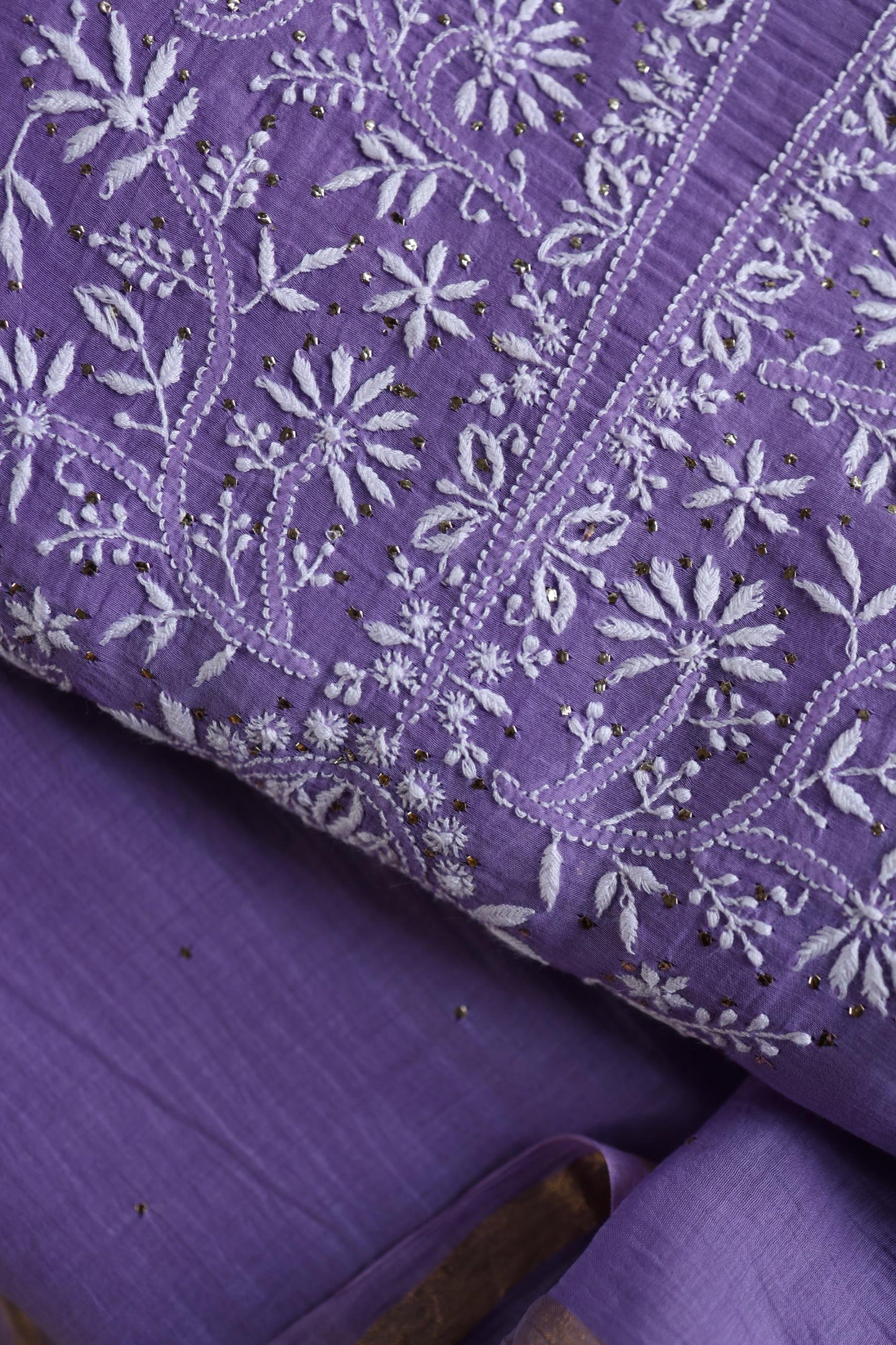 Purple Shade Mal Cotton Fine Chikankari Unstitched Fabric