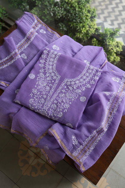 Purple Shade Mal Cotton Fine Chikankari Unstitched Fabric