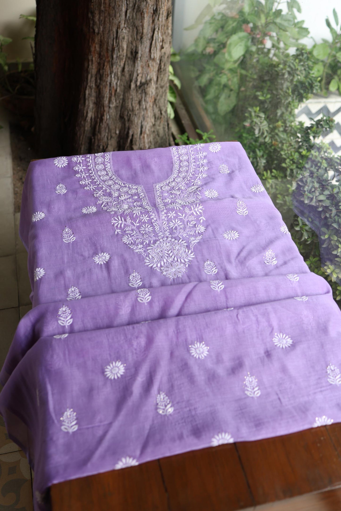 Purple Shade Mal Cotton Fine Chikankari Unstitched Fabric
