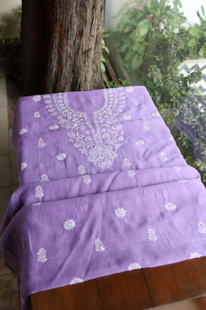 Purple Shade Mal Cotton Fine Chikankari Unstitched Fabric