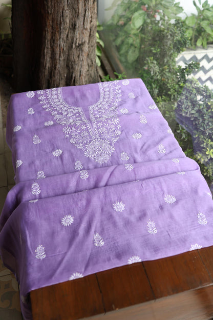 Purple Shade Mal Cotton Fine Chikankari Unstitched Fabric