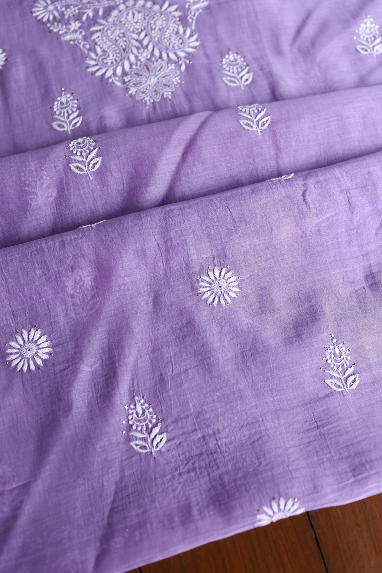 Purple Shade Mal Cotton Fine Chikankari Unstitched Fabric