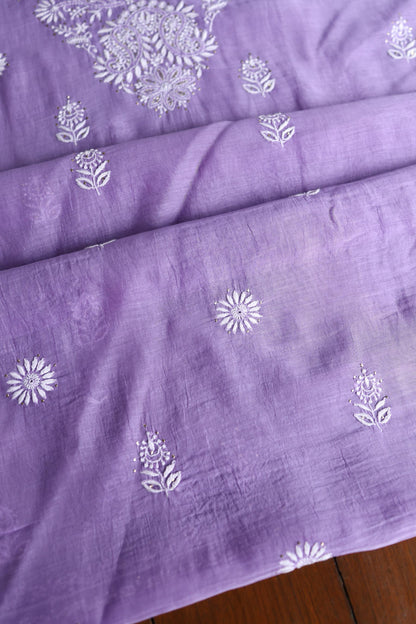 Purple Shade Mal Cotton Fine Chikankari Unstitched Fabric