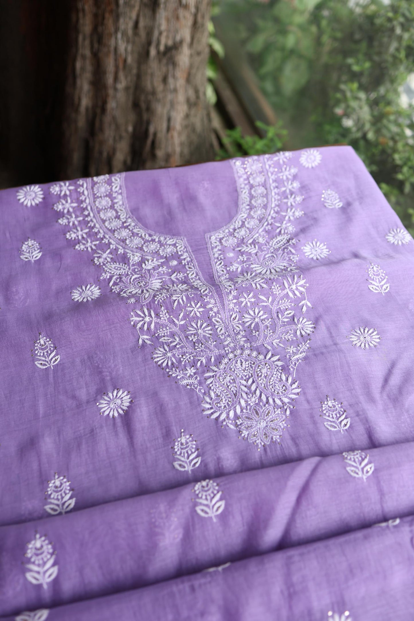 Purple Shade Mal Cotton Fine Chikankari Unstitched Fabric