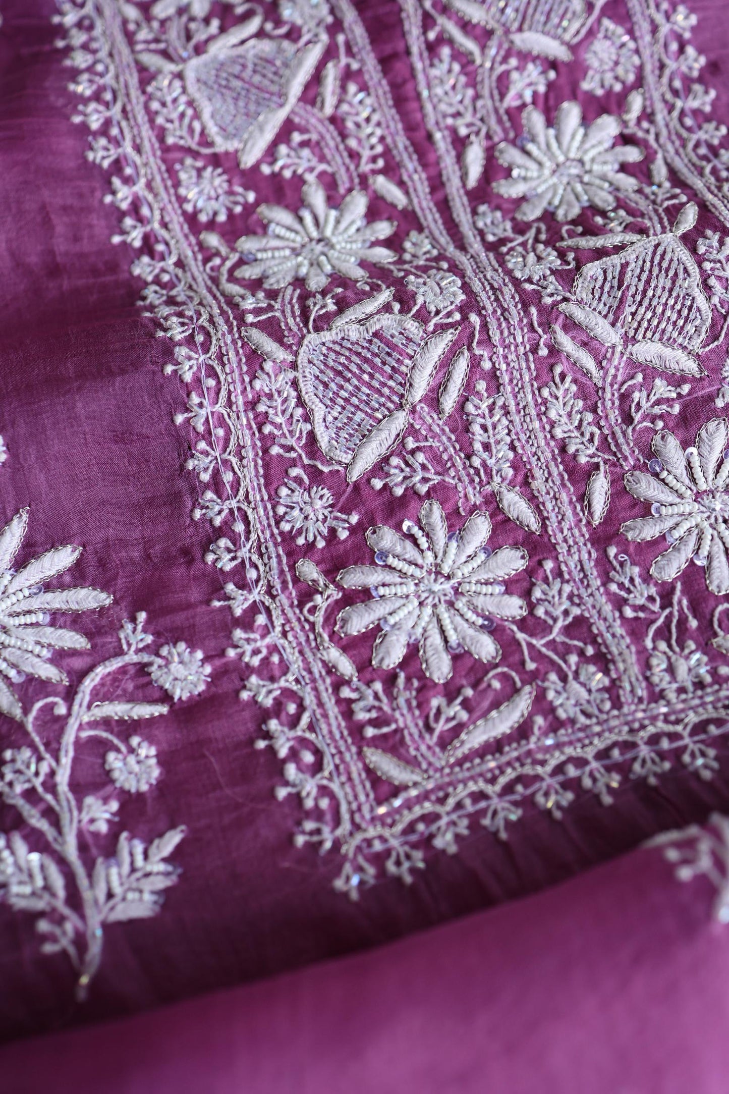 Purple Shade Noor Organza Silk Chikankari Unstitched Kurta Dupatta Set