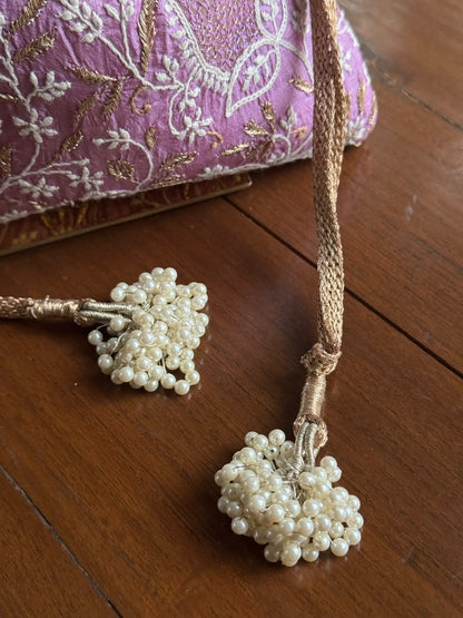 Purple Silk Chikankari Ari & Kasab Work Potli Bag