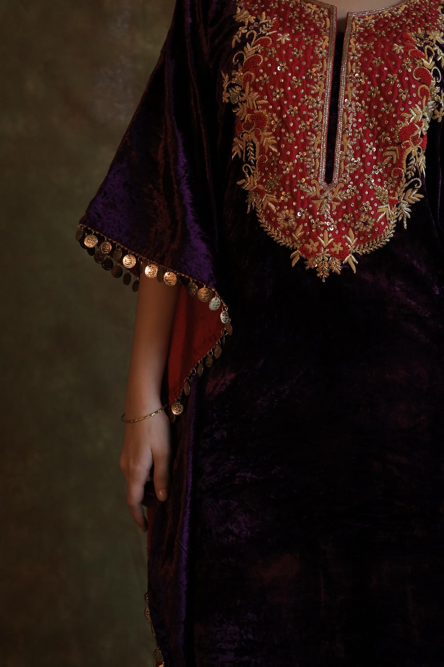 Purple | Silk Velvet Zardozi Kaftan
