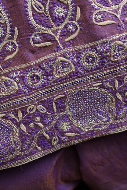 Purple Taupe Roheen Tissue Silk Chikankari Unstitched Fabric