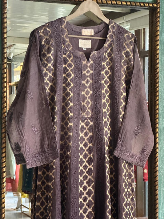 Purple Taupe Zari Chanderi Chikankari Ready to Wear Tunics