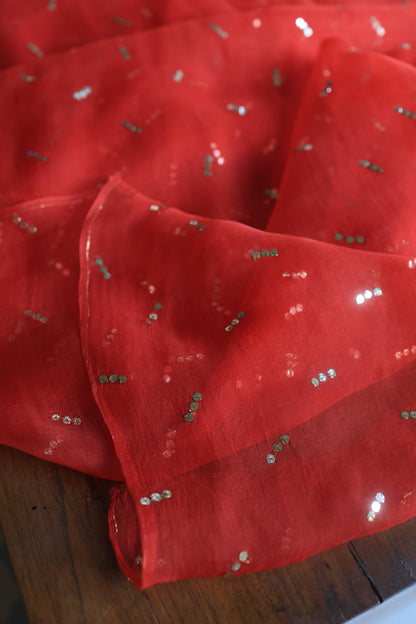 Red Chanderi Silk Mukaish Badla Unstitched Fabrics