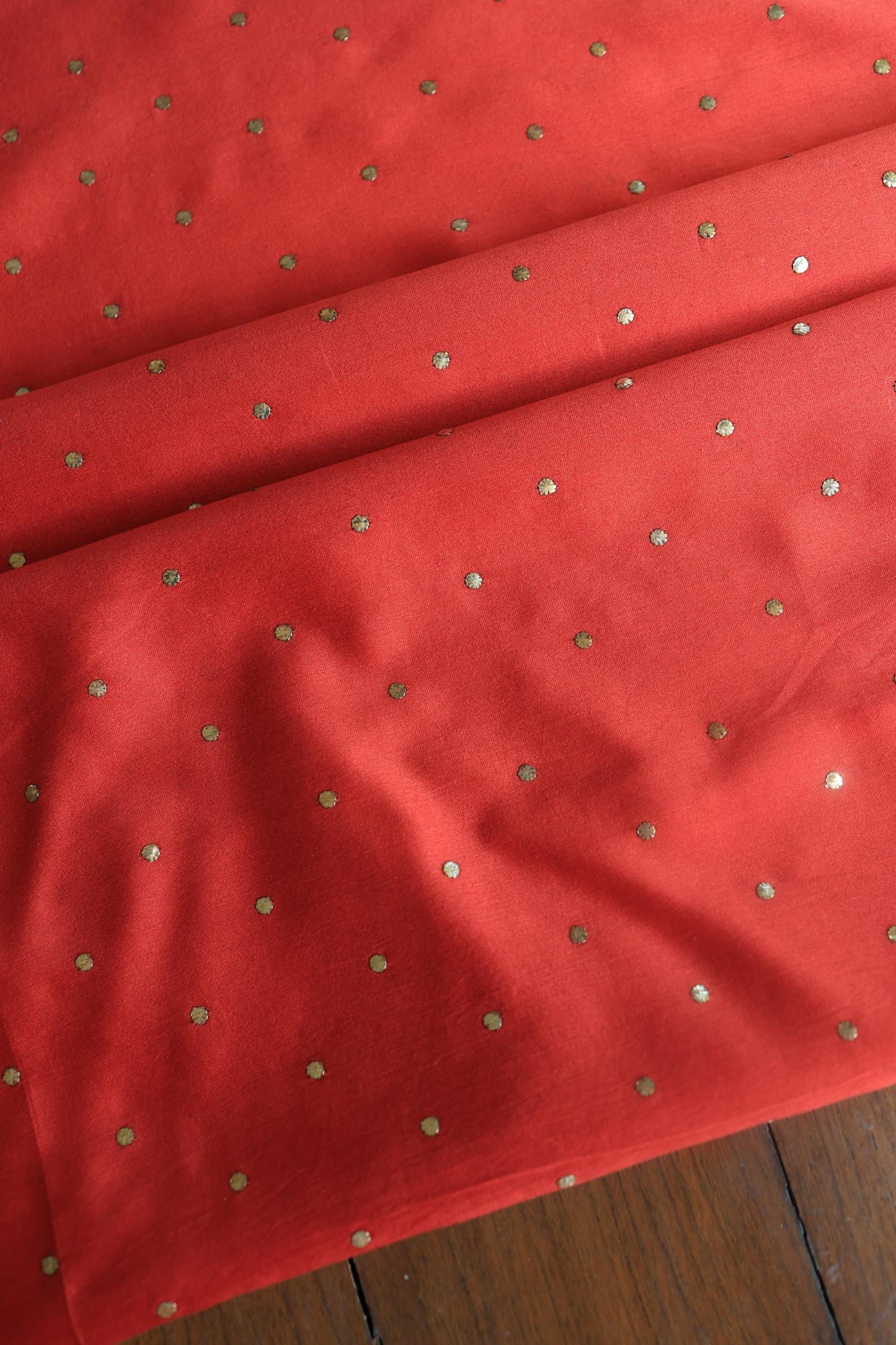 Red Chanderi Silk Mukaish Badla Unstitched Fabrics