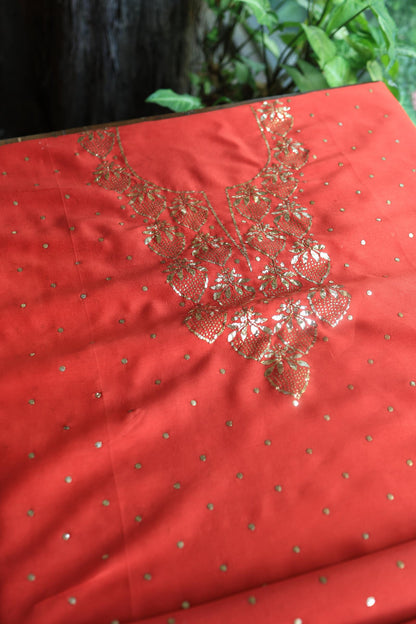 Red Chanderi Silk Mukaish Badla Unstitched Fabrics