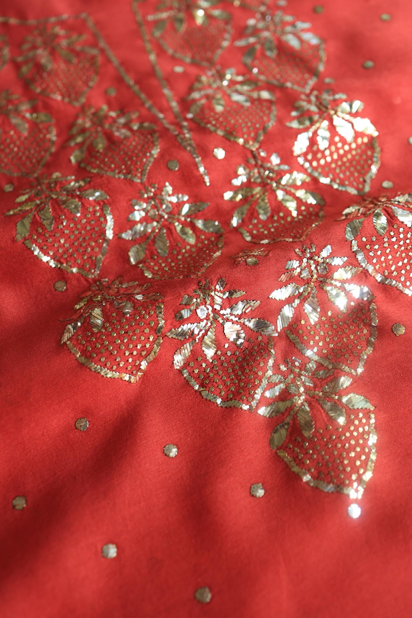 Red Chanderi Silk Mukaish Badla Unstitched Fabrics