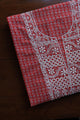 Red Floral Cotton Kurta Fabric with Chikankari Embroidered Neckline