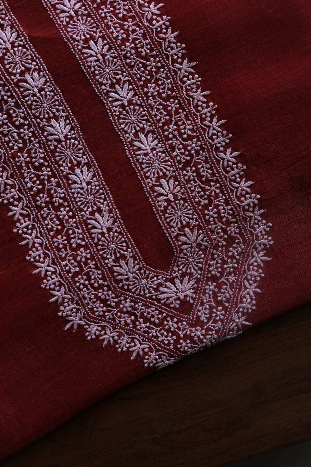 Red Linen Chikankari Unstitched Men's Kurtas Fabric