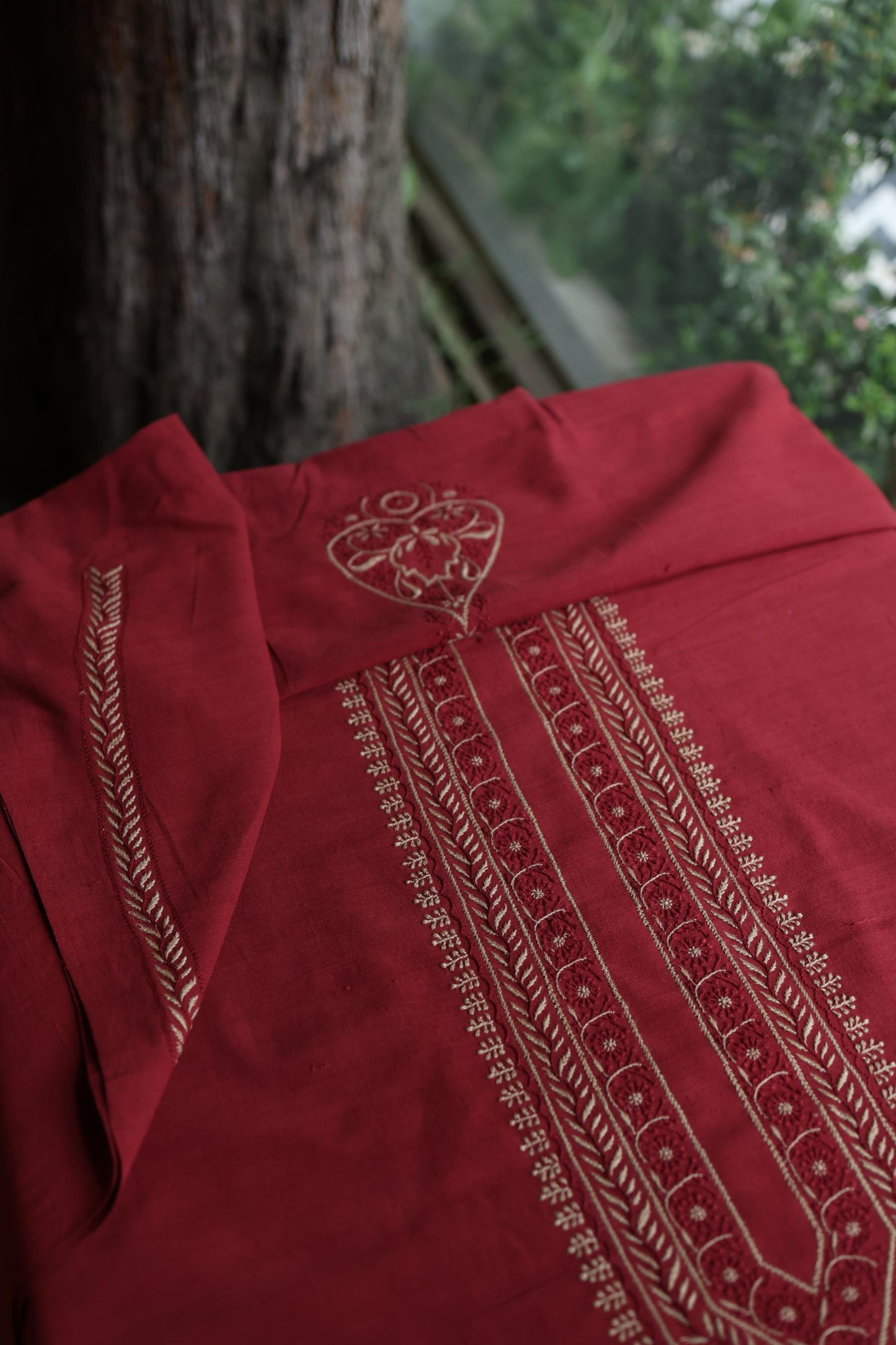 Red Malkha Handspun Khadi Kurtas Unisex Fabric