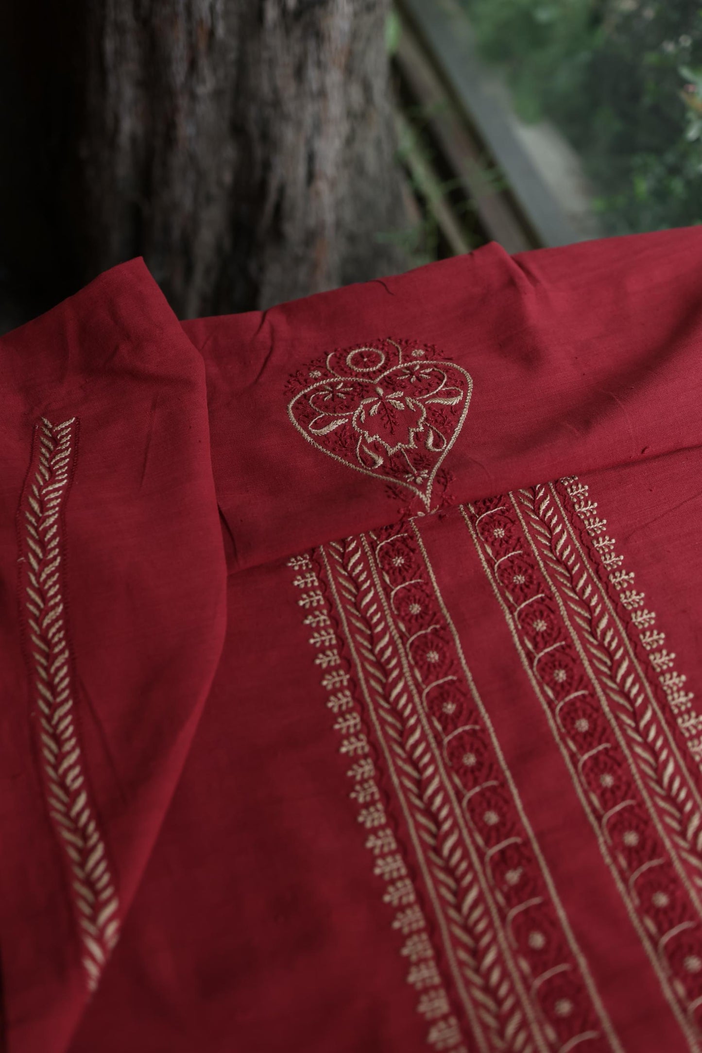 Red Malkha Handspun Khadi Kurtas Unisex Fabric