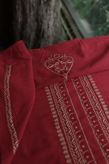 Red Malkha Handspun Khadi Kurtas Unisex Fabric