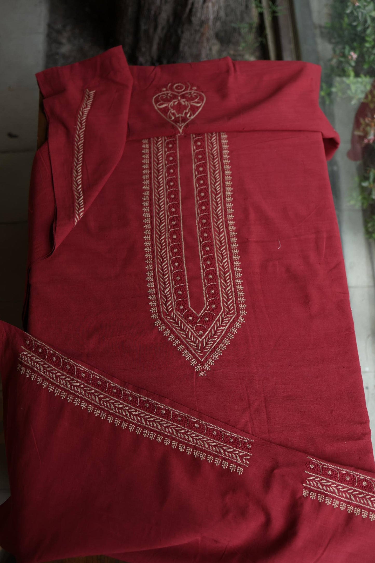 Red Malkha Handspun Khadi Kurtas Unisex Fabric
