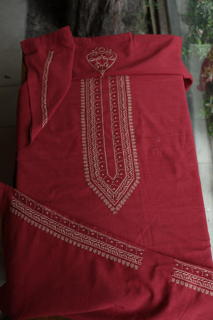Red Malkha Handspun Khadi Kurtas Unisex Fabric