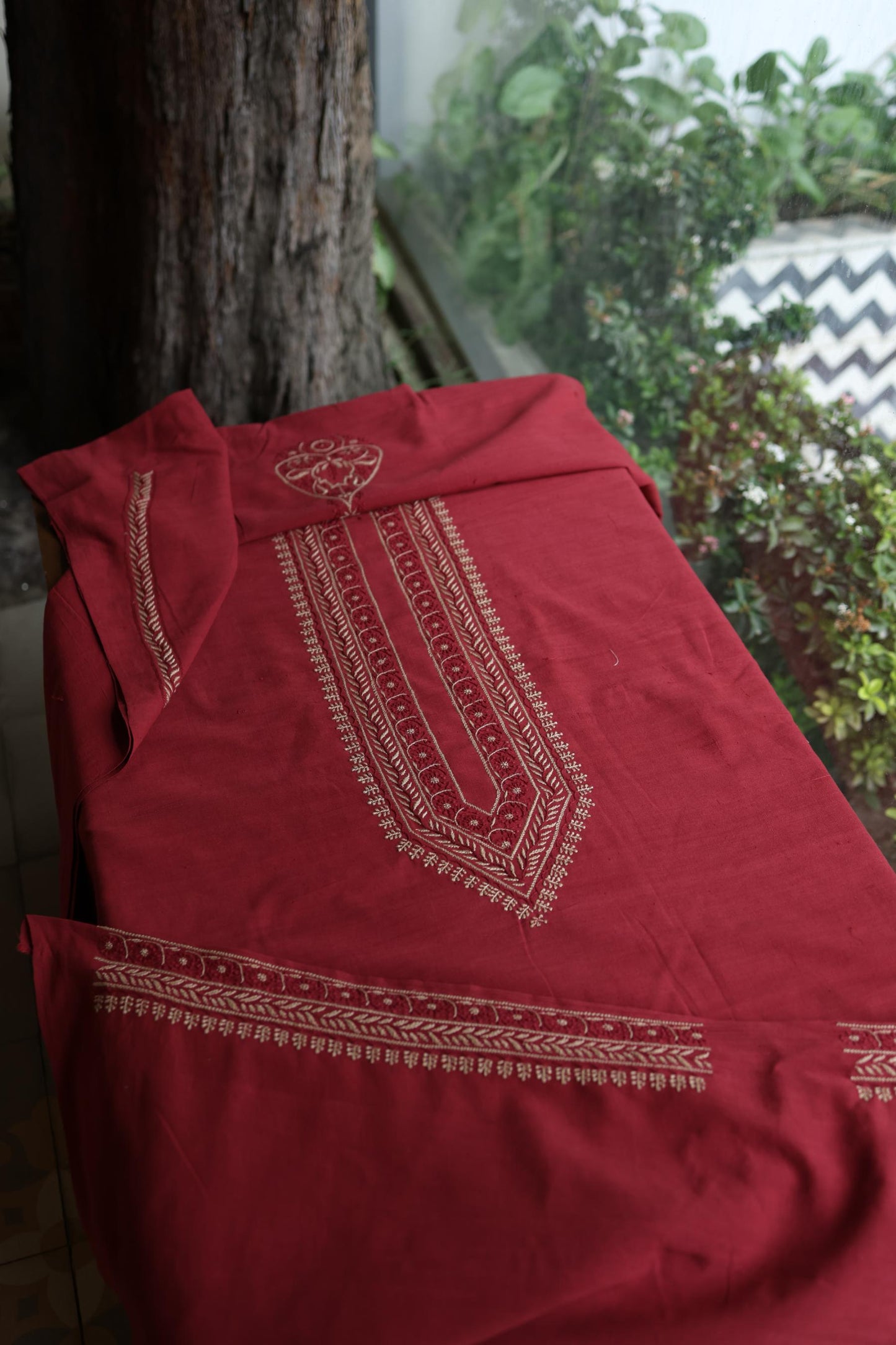 Red Malkha Handspun Khadi Kurtas Unisex Fabric