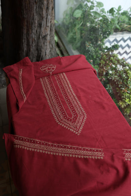 Red Malkha Handspun Khadi Kurtas Unisex Fabric