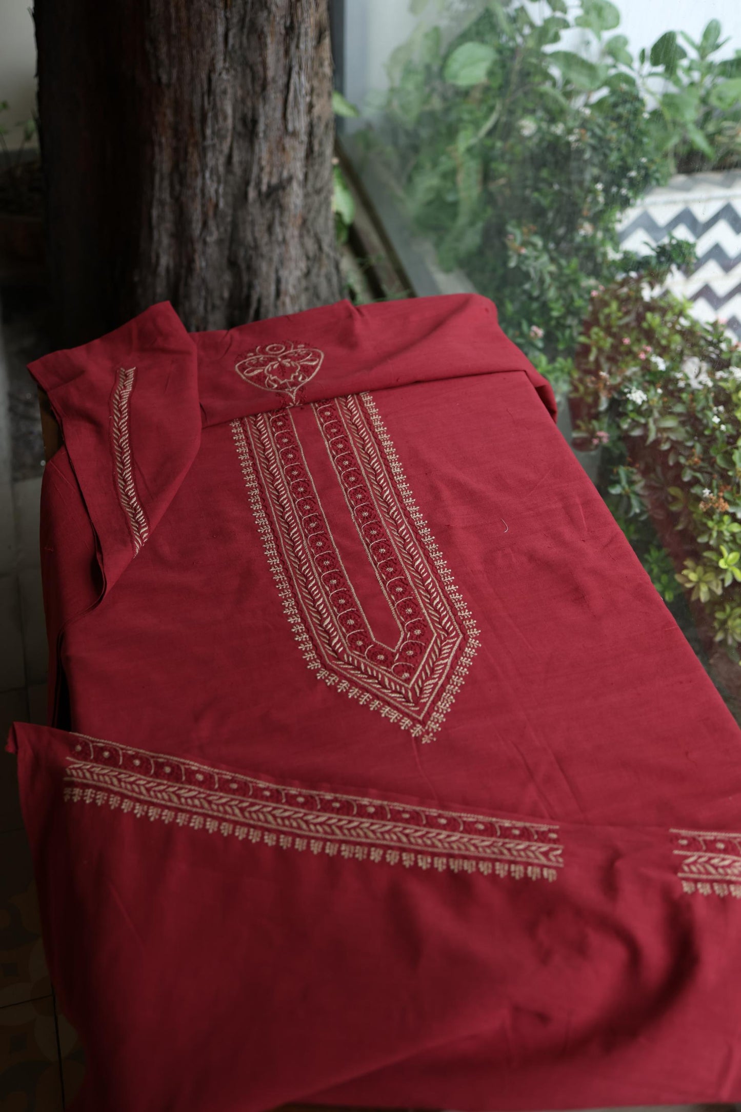Red Malkha Handspun Khadi Kurtas Unisex Fabric