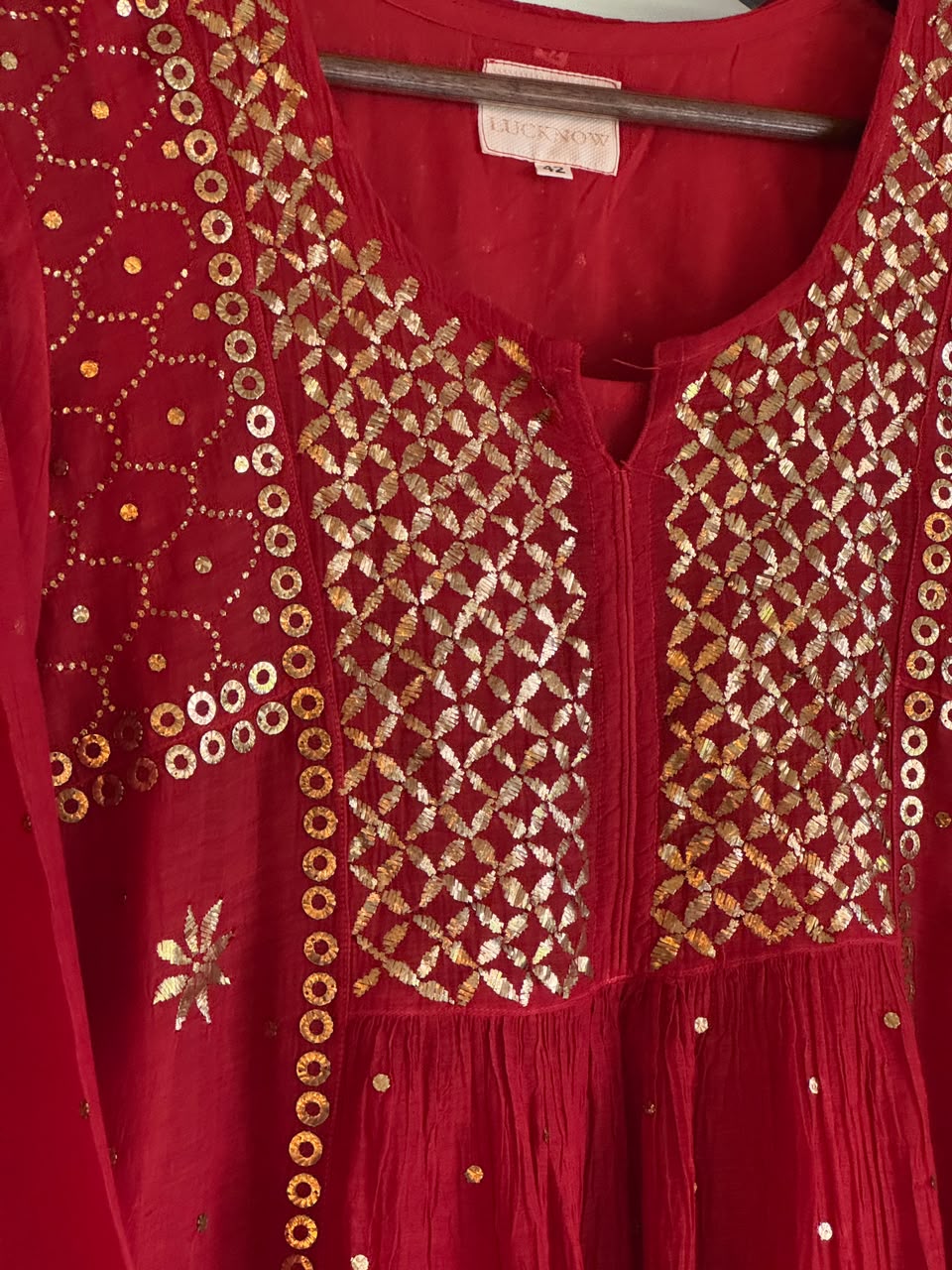 Red Mukaish Mul Chanderi Silk Dress