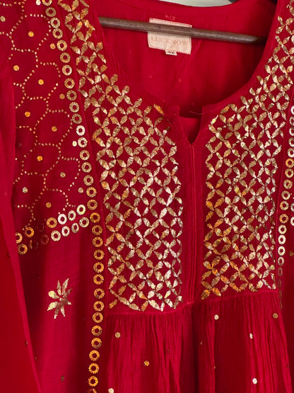 Red Mukaish Mul Chanderi Silk Dress