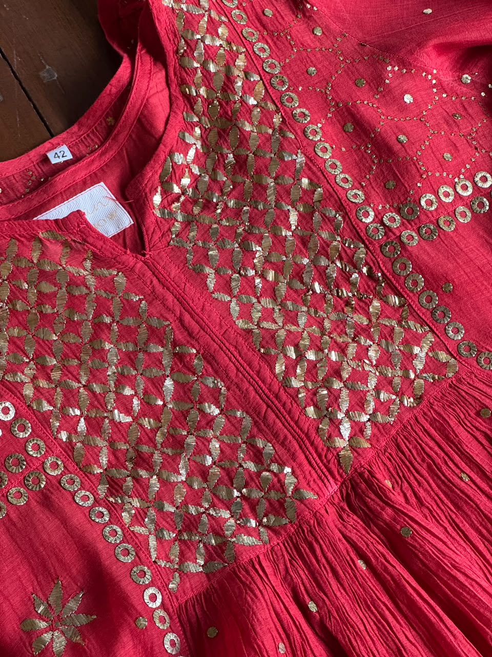 Red Mukaish Mul Chanderi Silk Dress