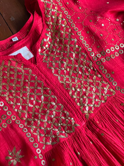Red Mukaish Mul Chanderi Silk Dress