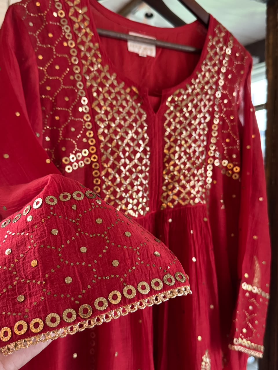 Red Mukaish Mul Chanderi Silk Dress