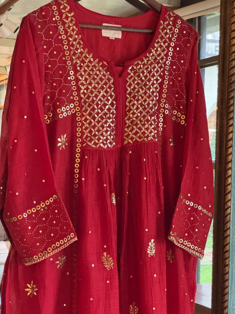 Red Mukaish Mul Chanderi Silk Dress