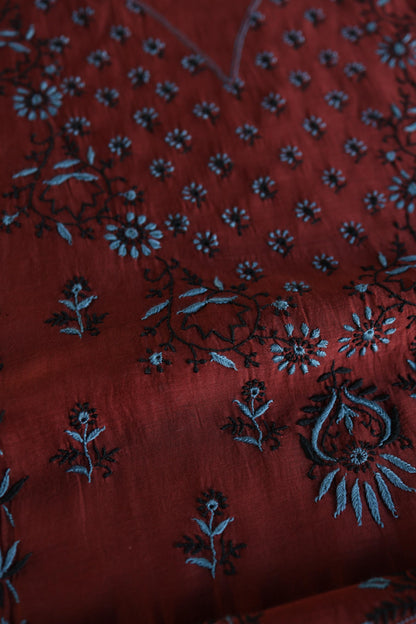 Red Multi Mul Chanderi Silk Kalamkari Unstitched Kurta Dupatta Set