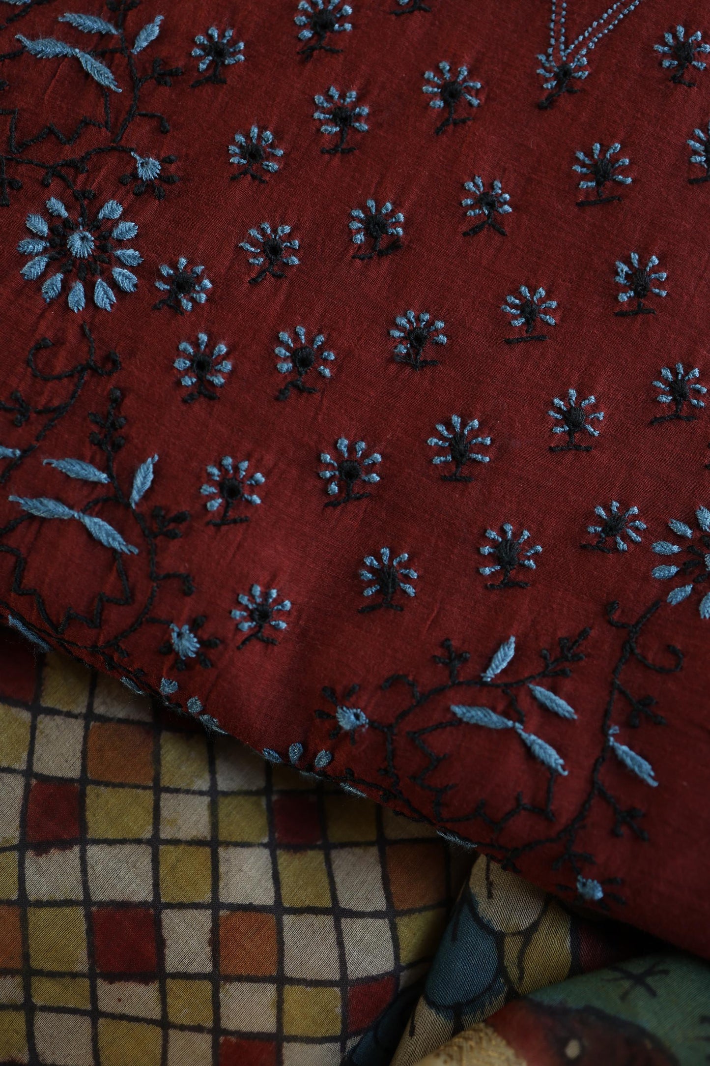 Red Multi Mul Chanderi Silk Kalamkari Unstitched Kurta Dupatta Set