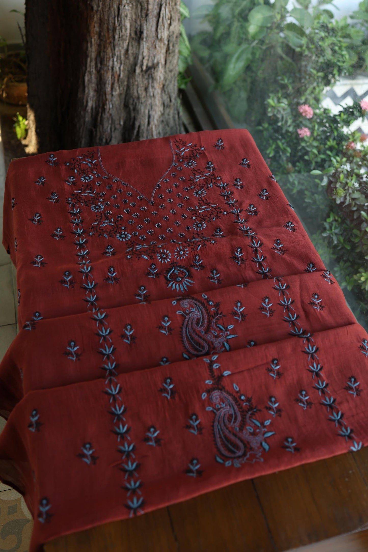 Red Multi Mul Chanderi Silk Kalamkari Unstitched Kurta Dupatta Set